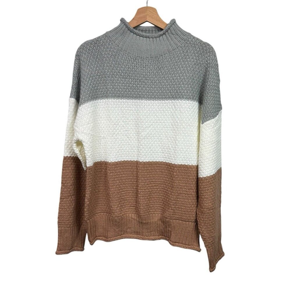Zesica Pullover Sweater Colorblock Size Large Multicolor Striped Long Sleeve NWT